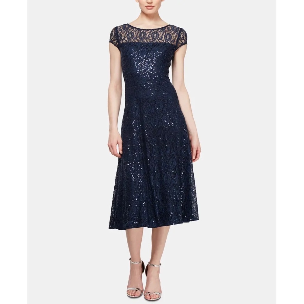 NWT SLNY Sequined Lace Midi Dresses - size 10